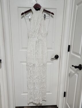 White Lace Halter Jumpsuit